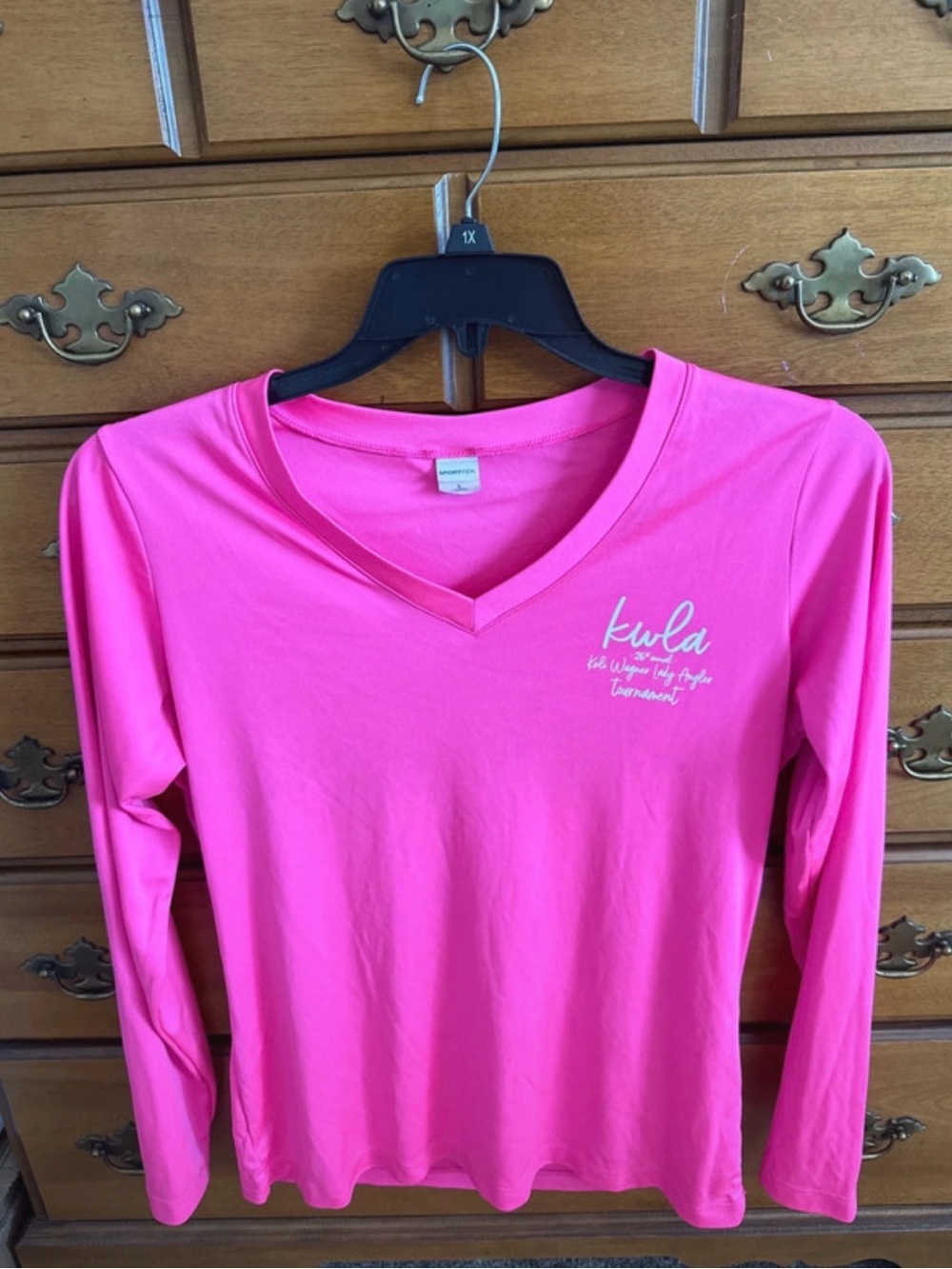 Sport-Tek Hot Pink V-Neck Long Sleeve Tee